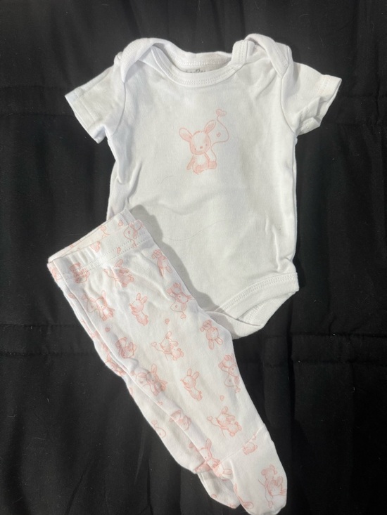rock a bye baby Other - Baby Girls White & Light Pink Bunny Matching Set - Onesie & Footed Pants